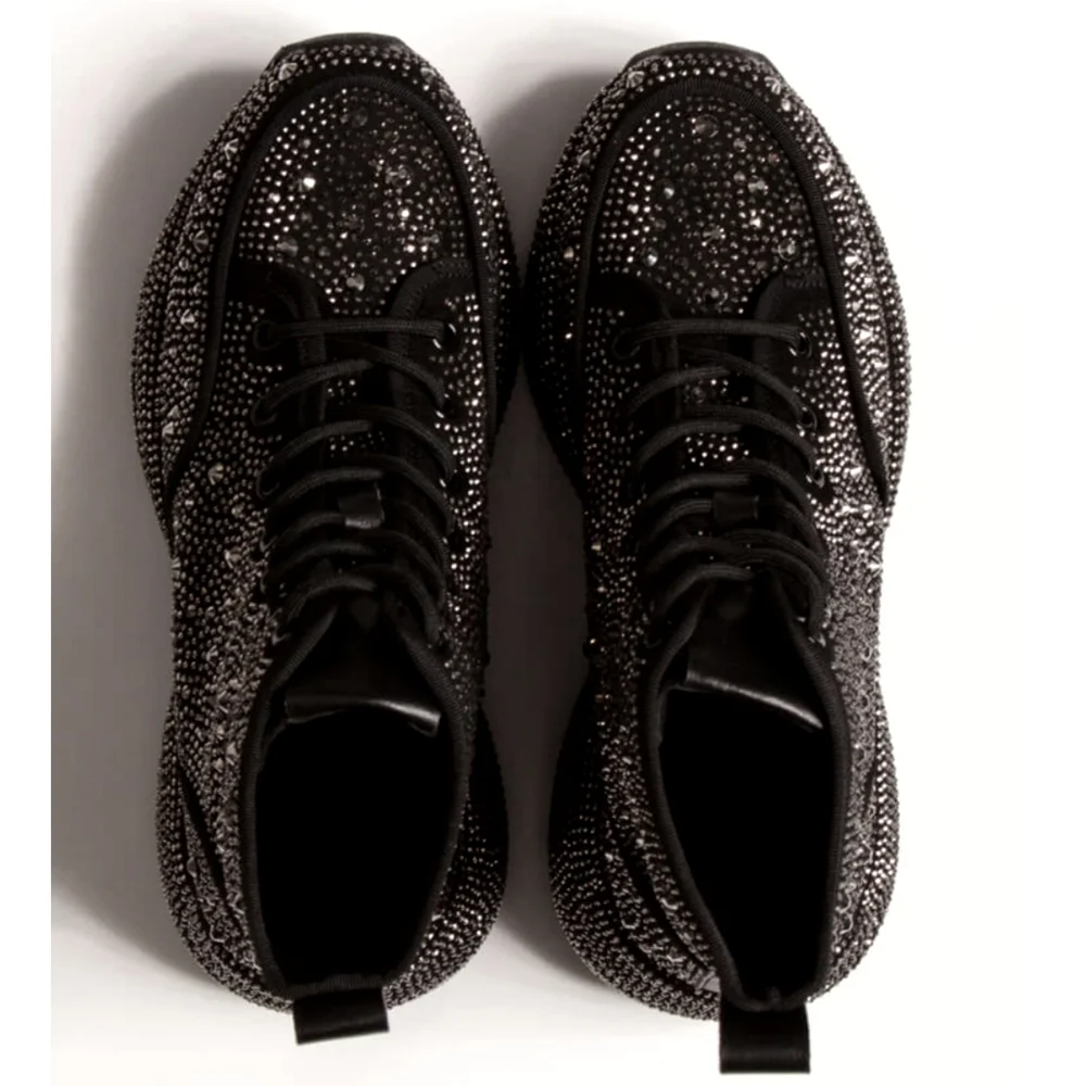Sarah Siah Black Crystal-Embellished Platform Sneakers
